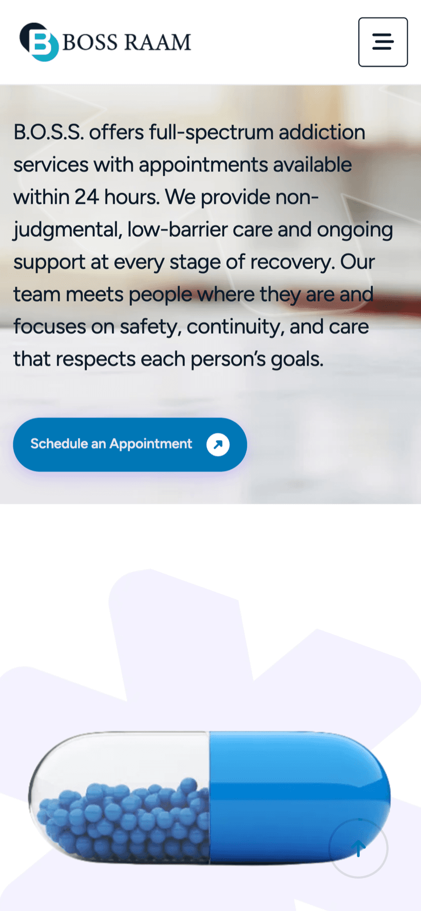 Boss Med Clinic home screen on mobile