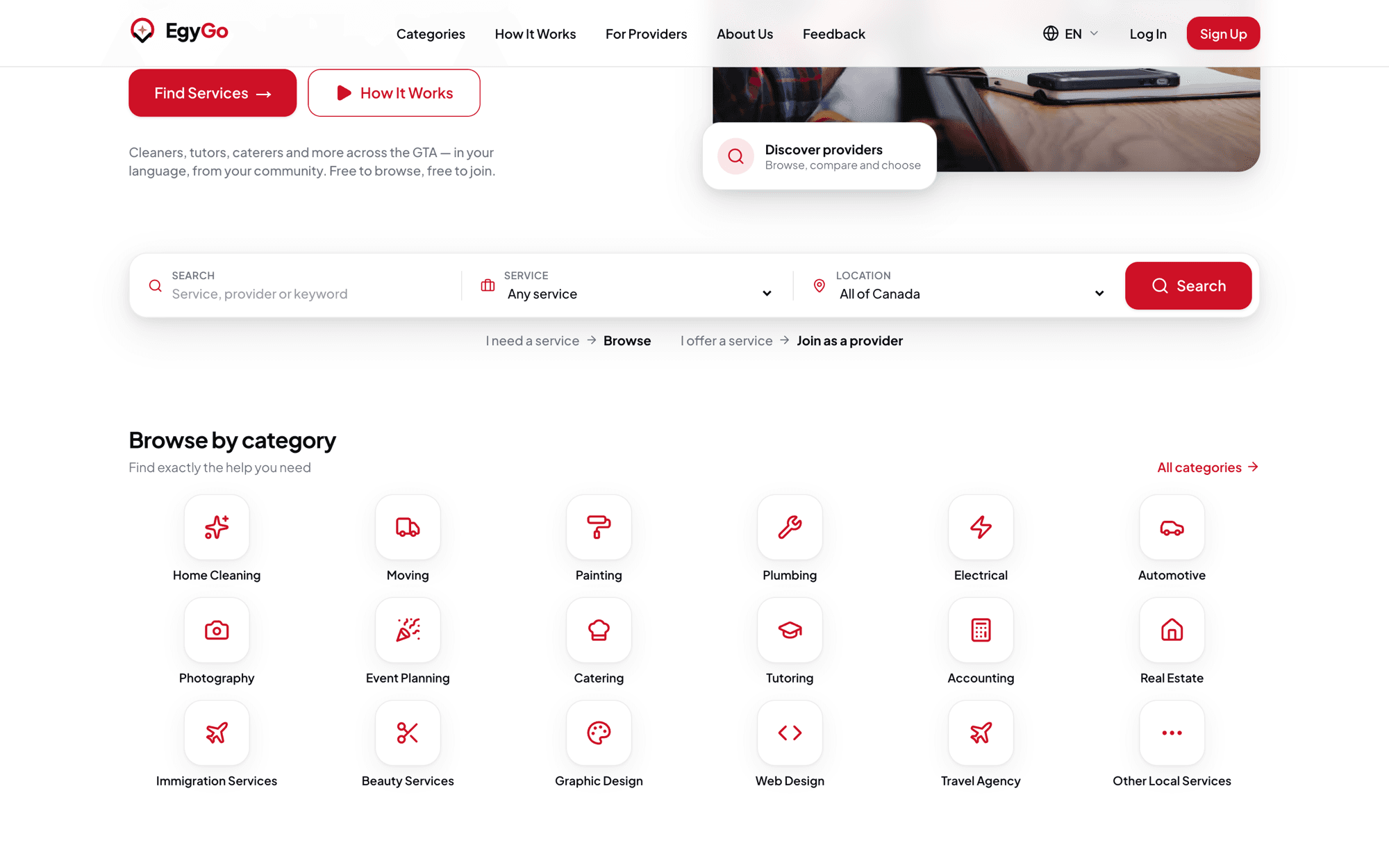 EgyGo browse by category grid on desktop