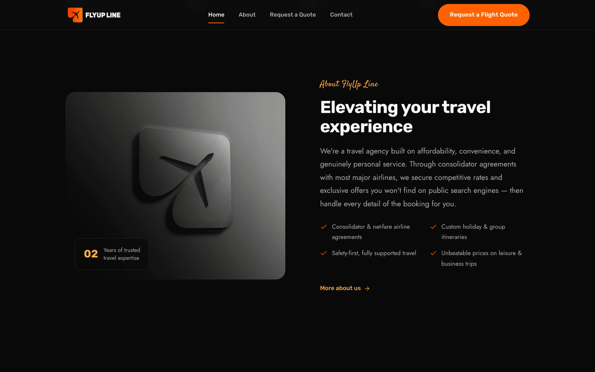 FlyUp Line about section, elevating the travel experience