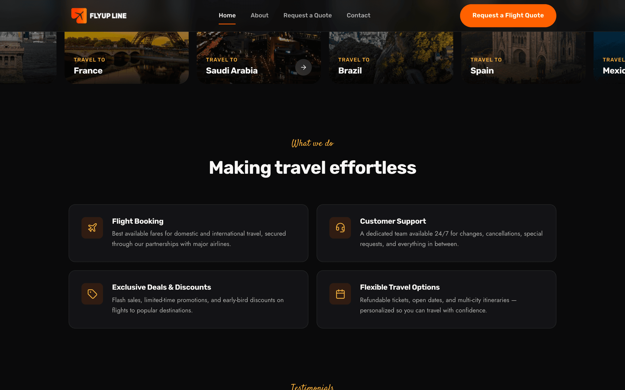 FlyUp Line trending travel destinations section