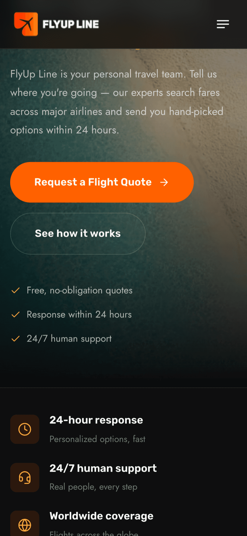 FlyUp Line home screen on mobile